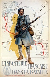 Infantería francesa en batalla (la línea roja representa la línea Hindenburg) - ilustrado por H. Delaspre