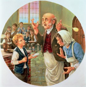 Oliver Twist pidiendo más, del Mundo de Charles Dickens, luego hecho como un plato de Spode de H. Devine