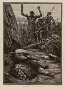 Caza del león en África (grabado) de H. Dixon