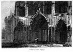Pórtico norte con parte de la Capilla de Enrique VII, Abadía de Westminster, Londres, 1815