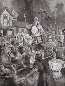 Carlomagno regresa a Bruselas, su sede campestre (litografía) de H. M. (after) Burton