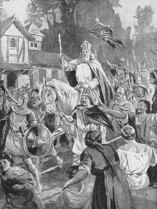 Carlomagno regresa a Bruselas, su sede campestre (litografía) de H. M. (after) Burton