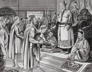 El emperador chino recibe una misión (litografía)