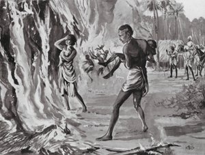 Los aldeanos se queman para evitar a los pindharis de H. M. (after) Burton