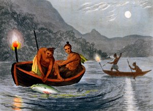 Nativos Americanos Pescando con Antorchas en América del Norte de H Merke