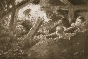 El segundo teniente C.F.H. Calvert desentierra y rescata a dos hombres de una galería de minas que se había derrumbado de H. Ripperger