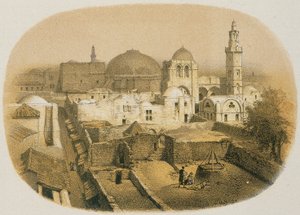 Iglesia del Santo Sepulcro en Jerusalén. Grabado de Stelzner - Steinkopk J.F. Editore de H. Stelzner