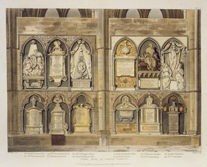 Lado oeste del Rincón de los Poetas, placa 24 de la Abadía de Westminster, grabado por J. Bluck publicado por Rudolph Ackermann 1811 de H. Villiers