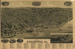Mapa en perspectiva de 1889 de la ciudad de Burlington, Ia. LOC 75693230 de H. Wellge