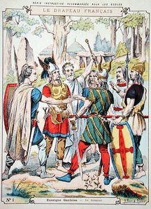 Guerreros Galos jurando un juramento, de una funda protectora para libros escolares, finales del siglo XIX de H. and Louis R. Feist