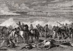 La batalla de Jemappes, 6 de noviembre de 1792, grabado por Alexandre Hurel de H. de la Charlerie