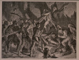 La Masacre en las Prisiones en septiembre de 1792, grabado por Jean-Baptiste Charles Carbonneau (n.1815) de H. de la Charlerie