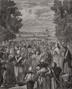 Las mujeres marchan sobre Versalles, 5-6 de octubre de 1789, grabado por Pannemaker-Ligny, de 