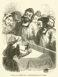 Gulliver se pavonea en una mesa Brobdingnagiana (grabado) de after Hablot Knight Browne