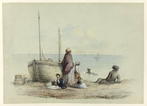 Familia en una playa de Hablot Knight Browne