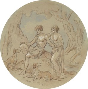 Uno de los dieciocho diseños para una serie de láminas que ilustran Venus y Adonis