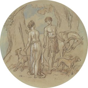 Uno de los dieciocho diseños para una serie de láminas que ilustran Venus y Adonis de Hablot Knight Browne