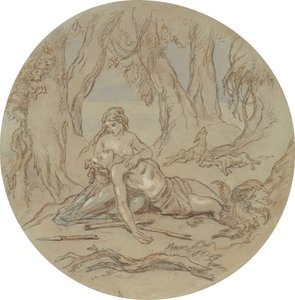 Uno de los dieciocho diseños para una serie de láminas que ilustran Venus y Adonis de Hablot Knight Browne