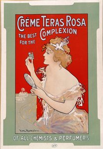 Cartel publicitario de la crema de belleza "Teras Rosa" (litografía en color) de Hal Hurst