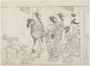 Cinco prostitutas en un patio, principios de 1770 de Hanabusa Shigenobu