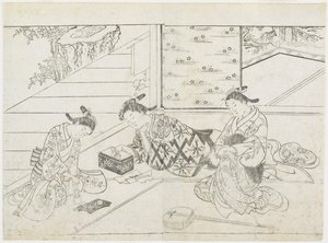 Tres prostitutas en una habitación, principios de 1770 de Hanabusa Shigenobu