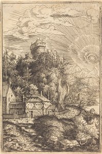 Paisaje con un castillo y sol radiante de Hanns Lautensack
