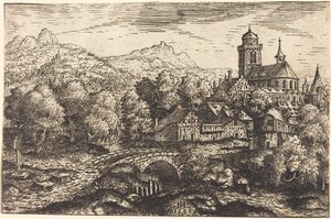 Paisaje montañoso con un pueblo de Hanns Lautensack