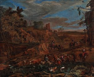 Paisaje otoñal con vado y arreo de ganado de Hans (Johann Baptist) Graf