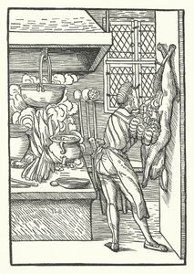 Un cocinero desollando una liebre de Hans (after) Burgkmair
