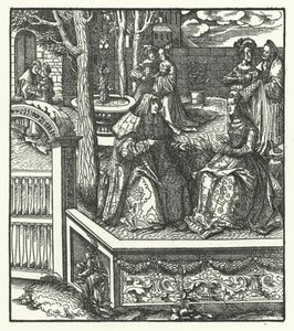 El archiduque Maximiliano de Austria y su esposa, María de Borgoña, enseñándose mutuamente sus respectivos idiomas de Hans (after) Burgkmair