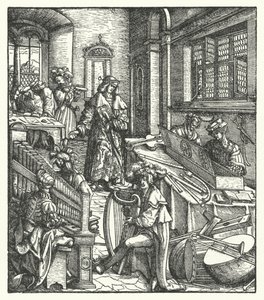 Archiduque Maximiliano de Austria como patrón de la música (grabado) de Hans (after) Burgkmair