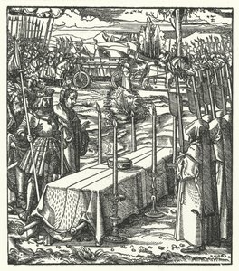 Archiduque Maximiliano de Austria junto al ataúd de Luis de Borbón, Príncipe-Obispo de Lieja, asesinado de Hans (after) Burgkmair