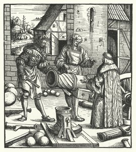 El Archiduque Maximiliano de Austria consultando a armeros de Hans (after) Burgkmair