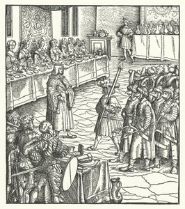El Archiduque Maximiliano de Austria dirigiendo una obra de mimos de Hans (after) Burgkmair