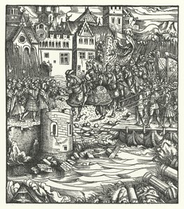 El Archiduque Maximiliano de Austria entrando en Utrecht de Hans (after) Burgkmair
