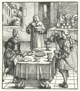 El Archiduque Maximiliano de Austria aprendiendo las artes culinarias de Hans (after) Burgkmair