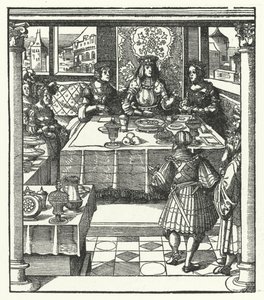 El archiduque Maximiliano de Austria visitando a su futura esposa, María de Borgoña, y su madre, Isabel de Borbón de Hans (after) Burgkmair