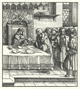 El Archiduque Maximiliano de Austria escribiendo cartas de Hans (after) Burgkmair