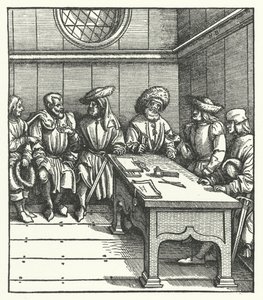 Consejo de campesinos flamencos rebelándose contra el gobierno del Archiduque Maximiliano de Austria de Hans (after) Burgkmair
