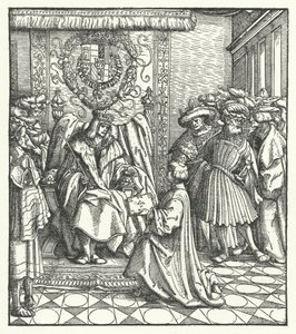 Dedicación de un libro al Emperador del Sacro Imperio Romano Maximiliano I (grabado) de Hans (after) Burgkmair