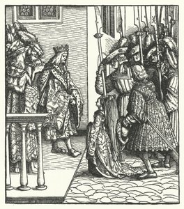 Margarita de Austria, hija del Archiduque Maximiliano de Austria, entregada a la tutela del Rey Luis XI de Francia de Hans (after) Burgkmair