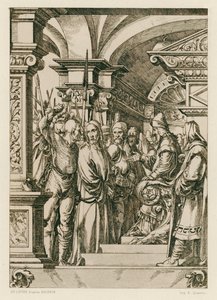 Jesucristo frente a Caifás (grabado) de Hans (after) Holbein the Younger
