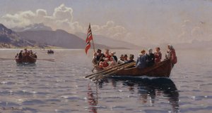 Procesión nupcial en Sognefjord (óleo sobre lienzo) de Hans Andreas Dahl