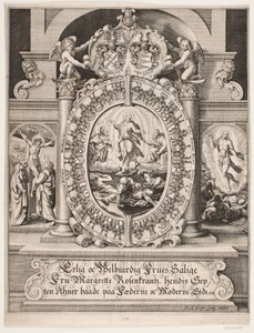 La transfiguración de Cristo. Rodeado por los escudos de armas de Margrethe Rosenkrantz