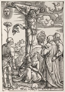 Cristo en la cruz con María, San Juan, María Magdalena y San Esteban, 1505 de Hans Baldung