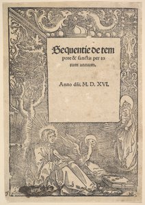 San Juan Evangelista en Patmos, página de título de Hymni de tempore et de sanctis, 1516 de Hans Baldung