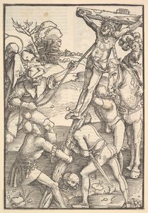 La elevación de la cruz, verso: La elevación de la cruz, del Speculum Passionis Domini de Hans Baldung