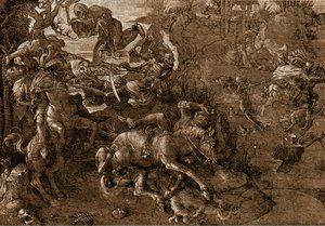 Batalla de los caballeros con la muerte de Hans Baldung Grien