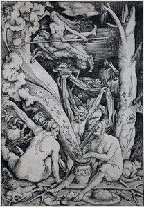 Las brujas hacen magia durante el sábado de brujas de Hans Baldung Grien