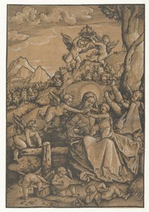 María y el niño con ocho ángeles en un paisaje de Hans Baldung Grien
